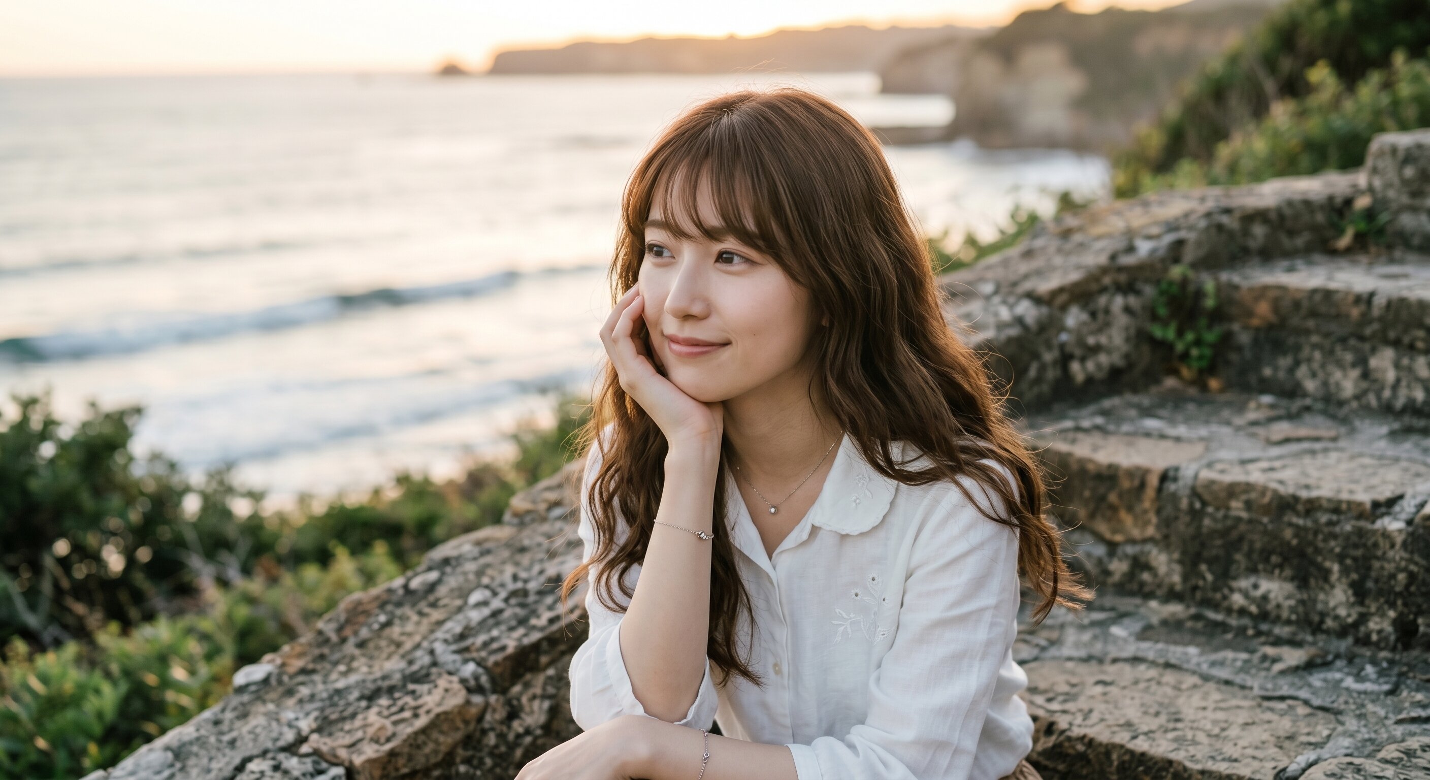Aria looking at the ocean