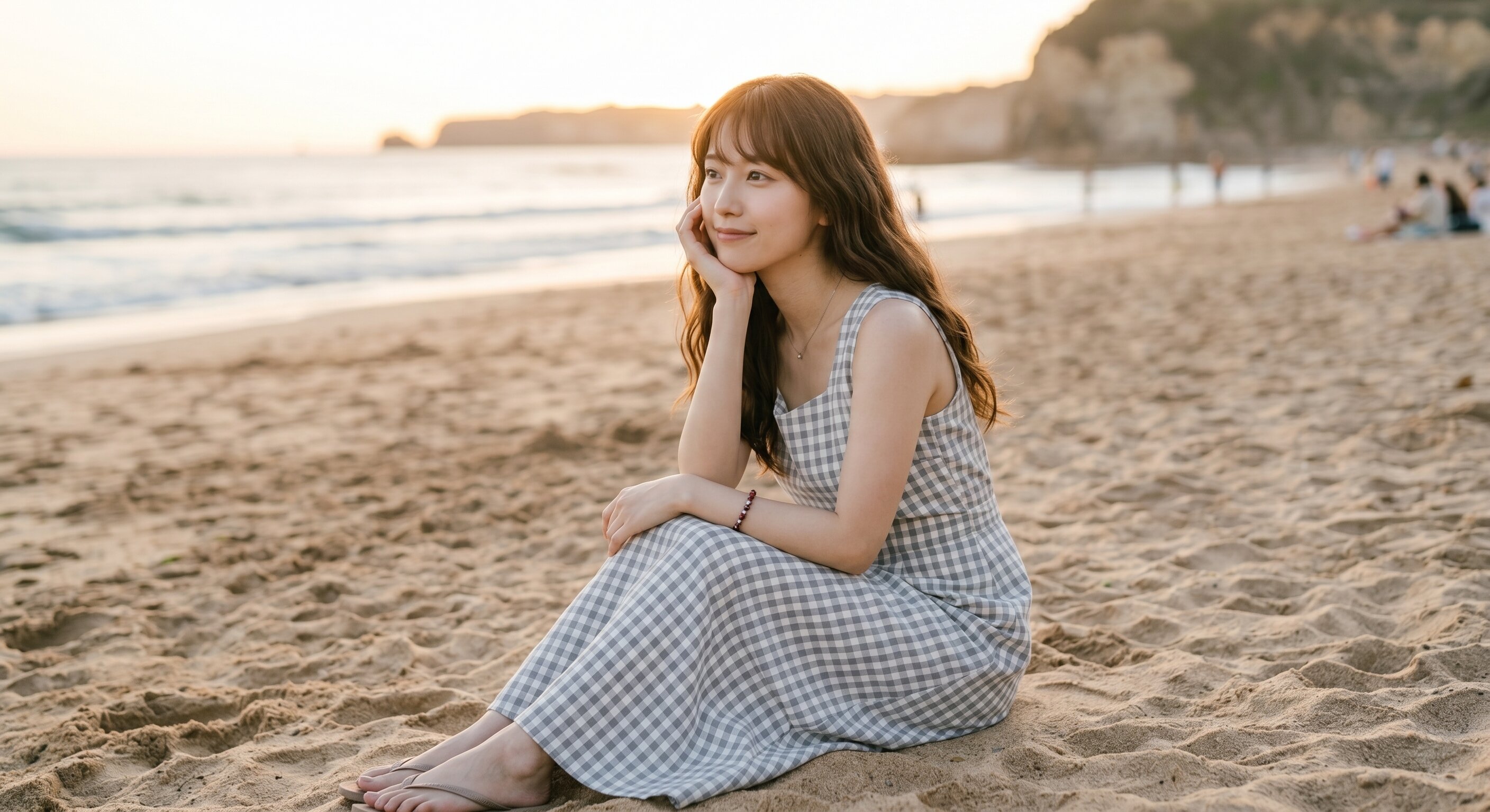 Aria on the beach at dusk